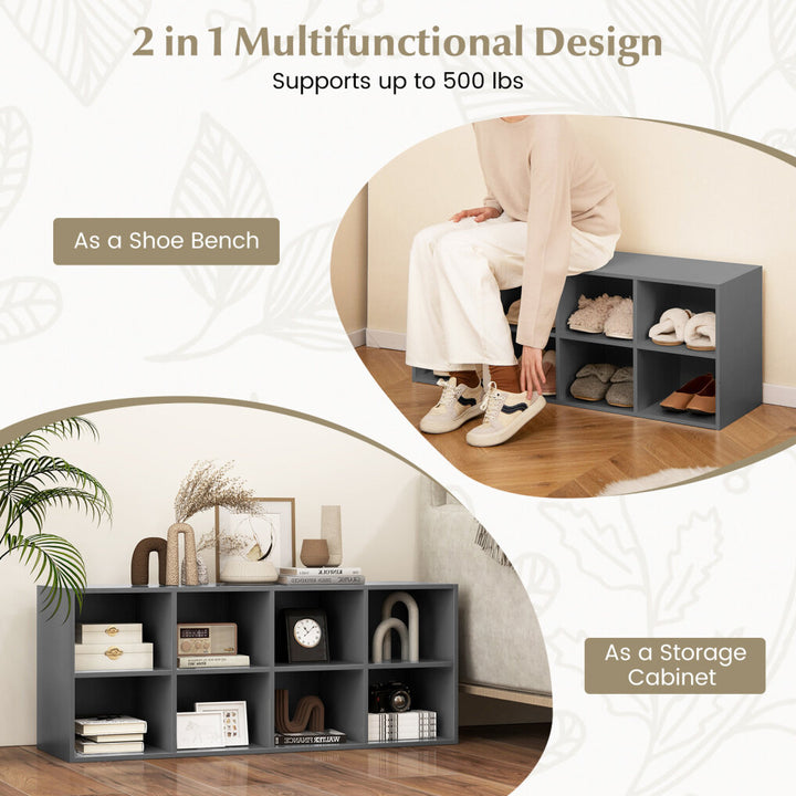 8 Grid Shoe Bench 2 in 1 Shoe Organizer with 8 Storage Cubbies