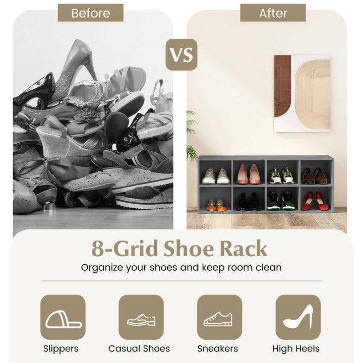 8 Grid Shoe Bench 2 in 1 Shoe Organizer with 8 Storage Cubbies
