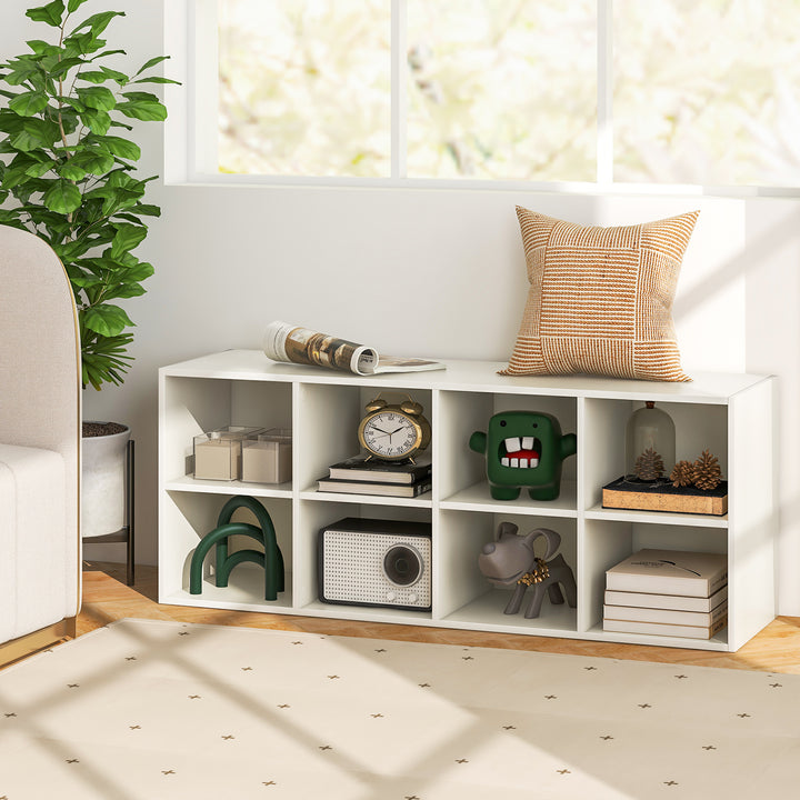 8 Grid Shoe Bench 2 in 1 Shoe Organizer with 8 Storage Cubbies-White - TidySpaces