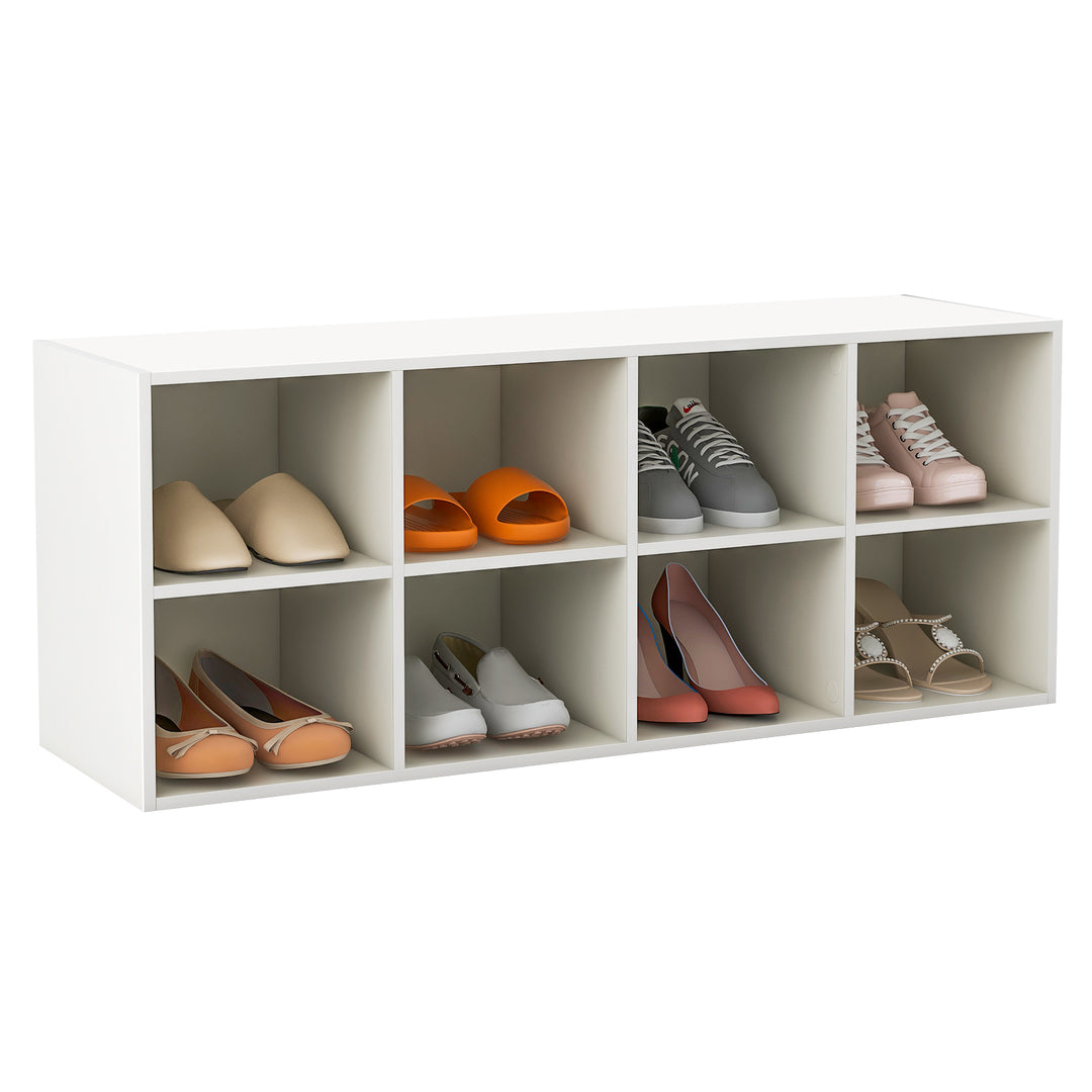 8 Grid Shoe Bench 2 in 1 Shoe Organizer with 8 Storage Cubbies-White - TidySpaces