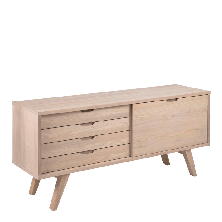 A-Line Sideboard with 4 Drawers and Sliding Door in White Oak - TidySpaces