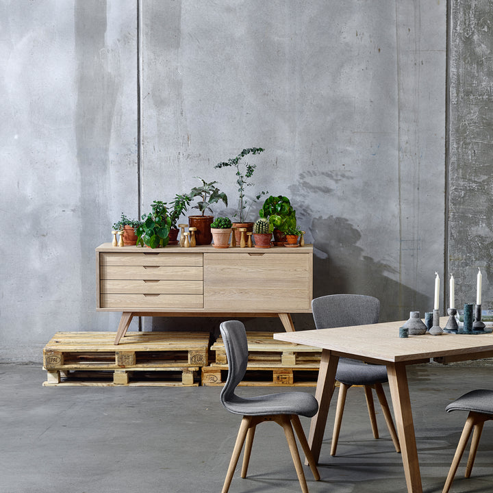 A-Line Sideboard with 4 Drawers and Sliding Door in White Oak - TidySpaces