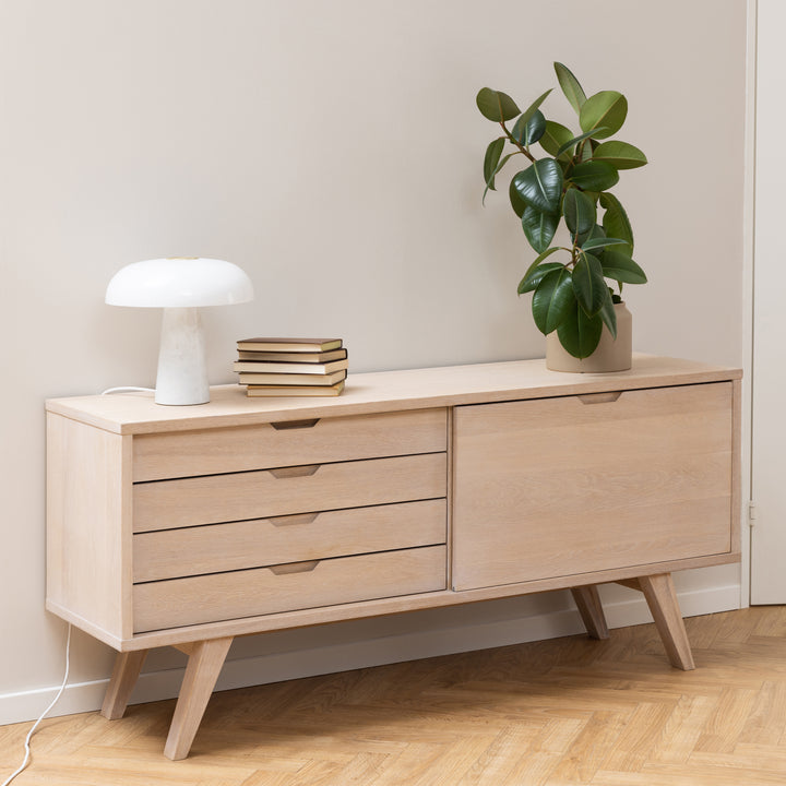 A-Line Sideboard with 4 Drawers and Sliding Door in White Oak - TidySpaces