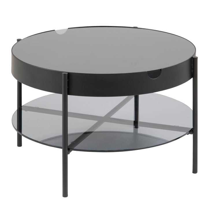 Tipton Round Coffee Table in Black with Smoked Glass Top 75cm - TidySpaces