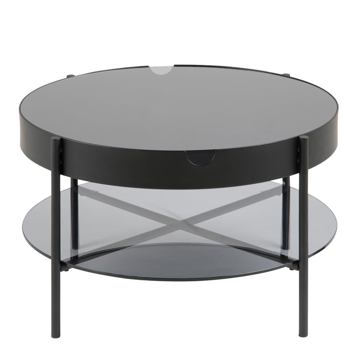Tipton Round Coffee Table in Black with Smoked Glass Top 75cm - TidySpaces