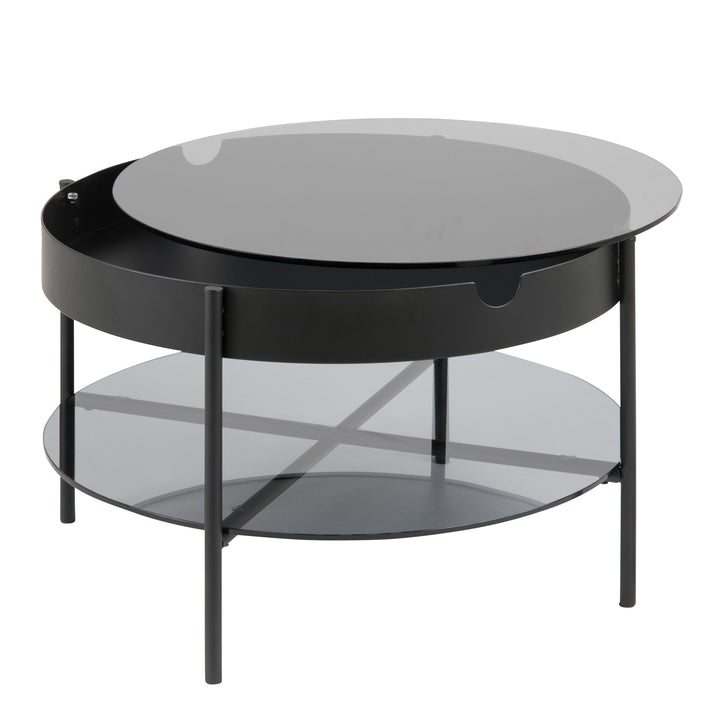 Tipton Round Coffee Table in Black with Smoked Glass Top 75cm - TidySpaces