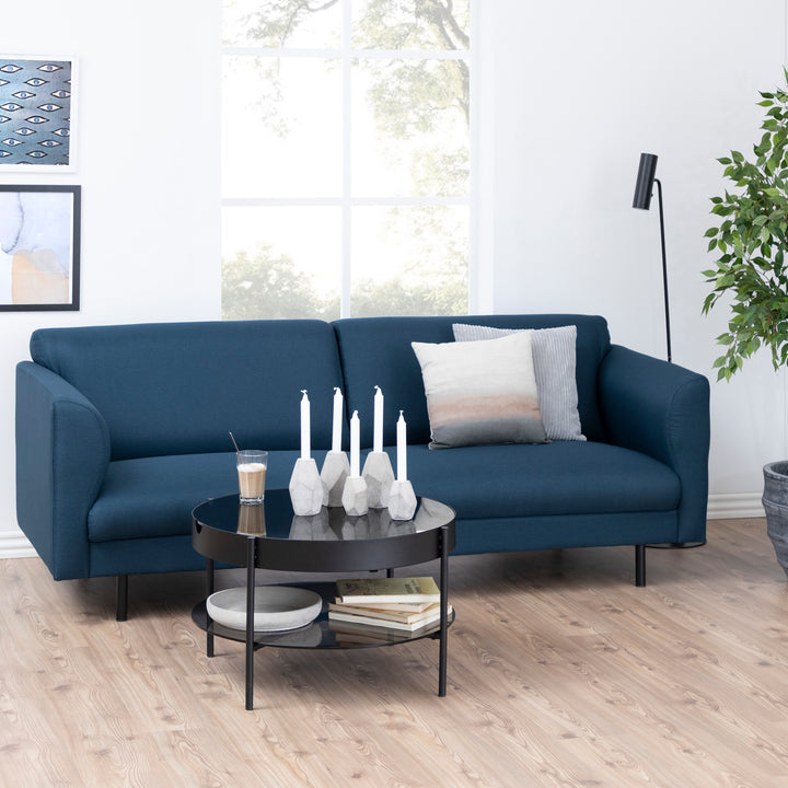 Tipton Round Coffee Table in Black with Smoked Glass Top 75cm - TidySpaces