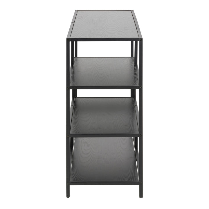 Seaford Wide Black Metal Bookcase with 4 Black Oak Shelves - TidySpaces