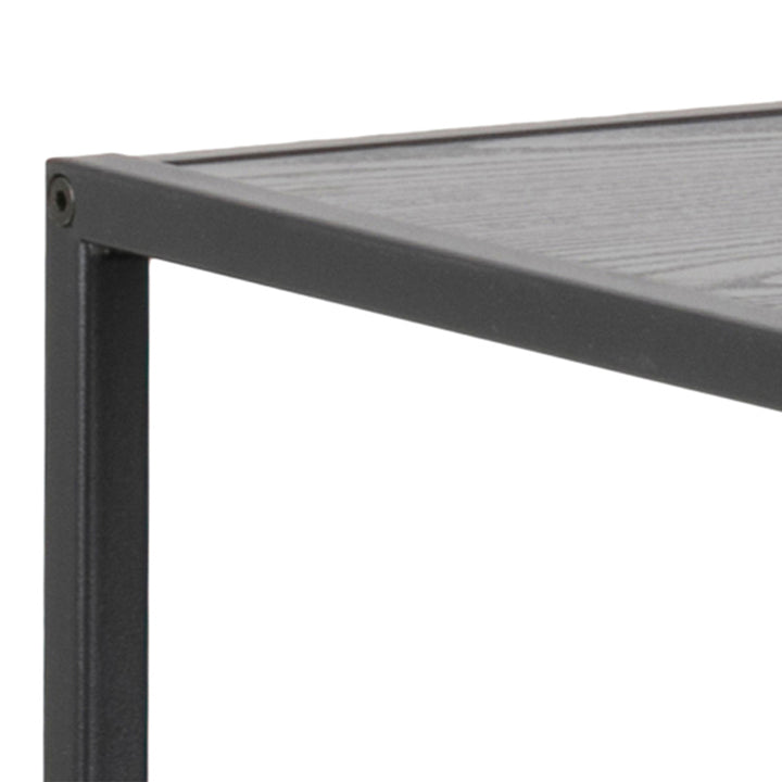 Seaford Wide Black Metal Bookcase with 4 Black Oak Shelves - TidySpaces