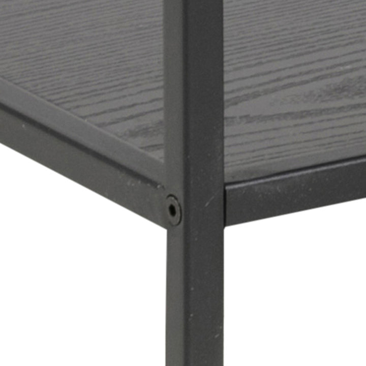 Seaford Wide Black Metal Bookcase with 4 Black Oak Shelves - TidySpaces