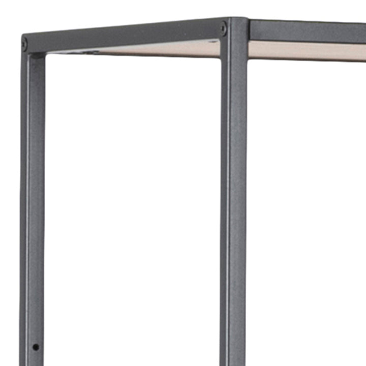 Seaford Black Metal Large Asymmetrical Bookcase with 5 Oak Shelves - TidySpaces