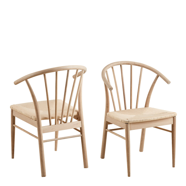 Cassandra Dining Chair with Armrest in White Oak Set of 2 - TidySpaces