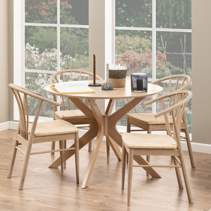 Cassandra Dining Chair with Armrest in White Oak Set of 2 - TidySpaces