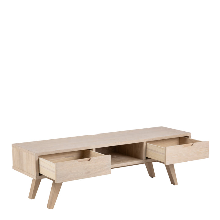 A-Line TV Unit with 2 Drawers in White Oak - TidySpaces