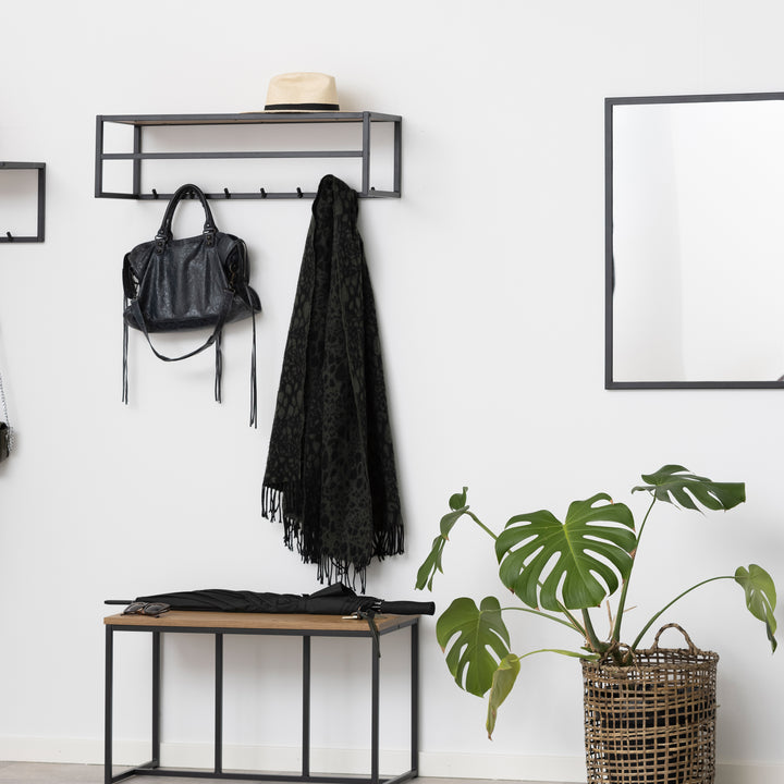 Seaford Black Metal Coat Rack with Oak Top - TidySpaces