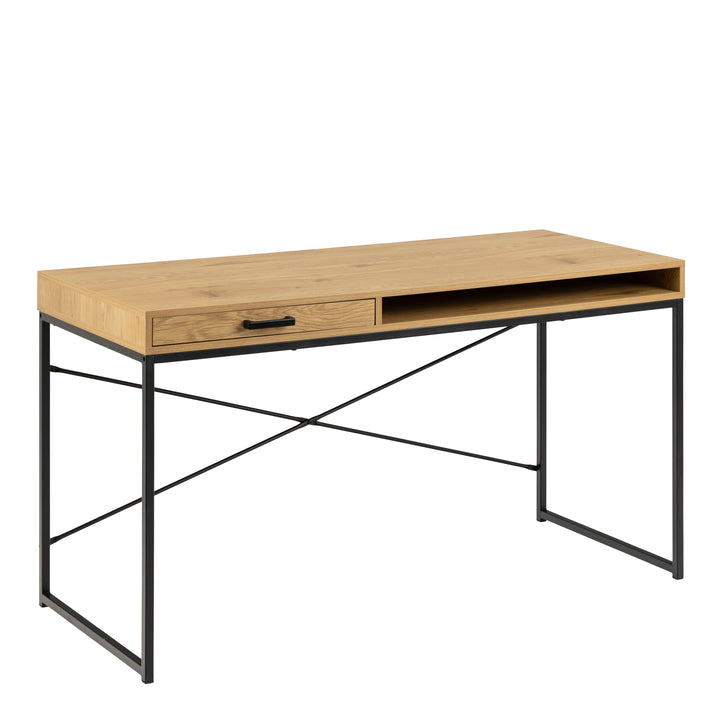 Seaford Office Desk with 1 Drawer in Black and Oak - TidySpaces