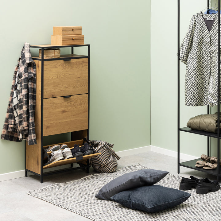 Seaford Shoe Cabinet in Black and Oak - TidySpaces