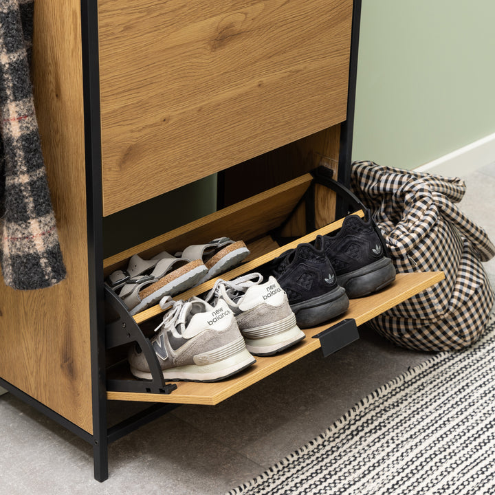 Seaford Shoe Cabinet in Black and Oak - TidySpaces
