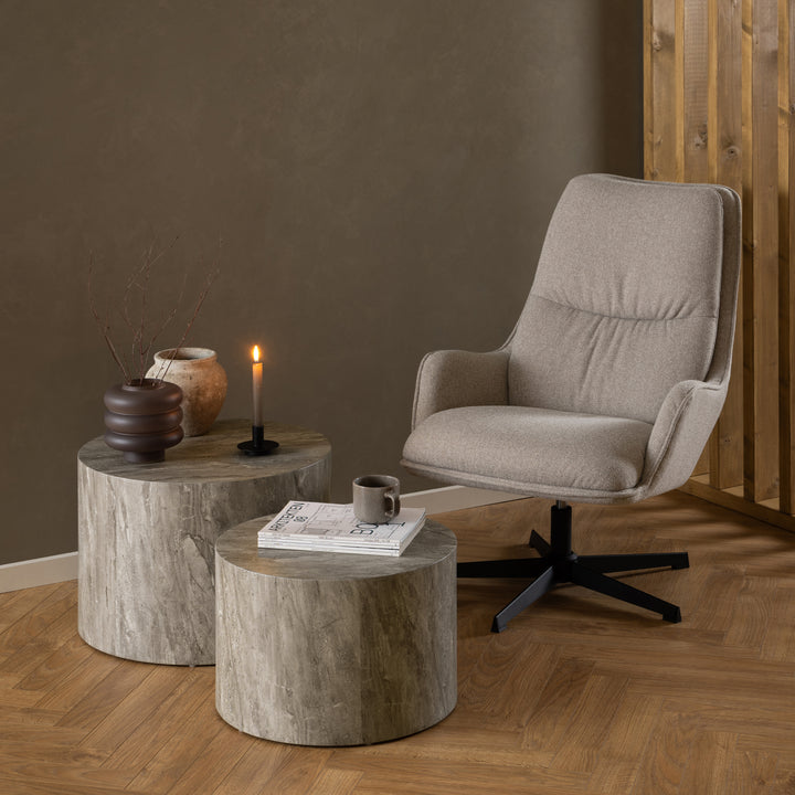 Dice Round Coffee Table Set with Grey Marble Effect - TidySpaces