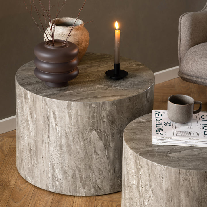 Dice Round Coffee Table Set with Grey Marble Effect - TidySpaces