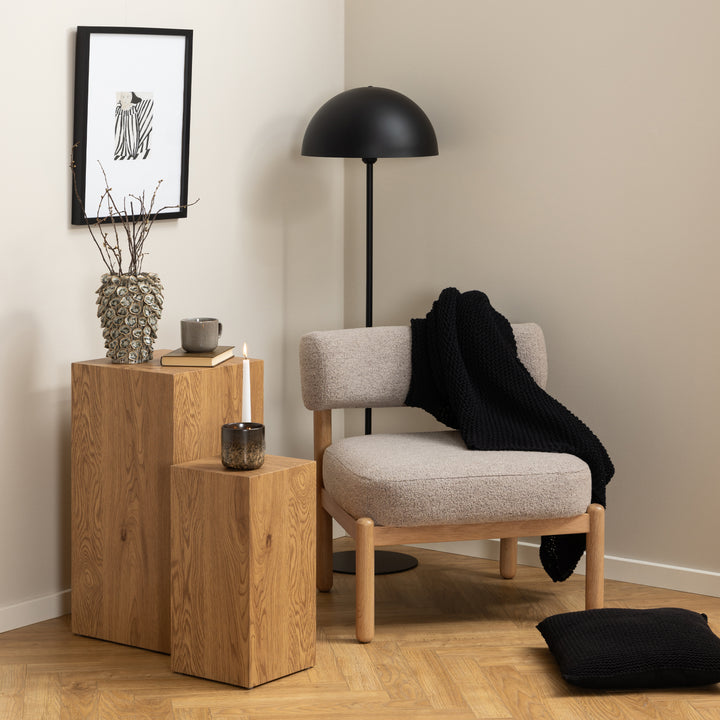 Burley Lounge Chair in Beige Fabric and Oak - TidySpaces