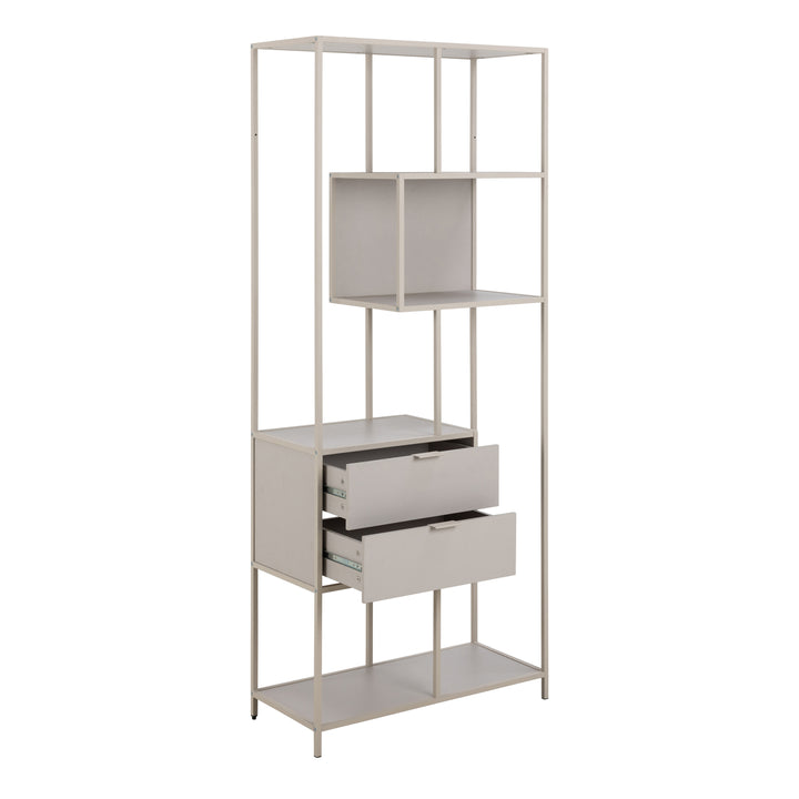 Seaford Tall Grey Metal 2 Drawer Bookcase with 4 Shelves - TidySpaces