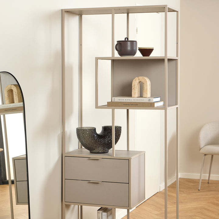 Seaford Tall Grey Metal 2 Drawer Bookcase with 4 Shelves - TidySpaces