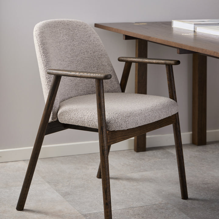 Leo Dining Chairs With Armrest in Monza Fabric Beige Set of 2