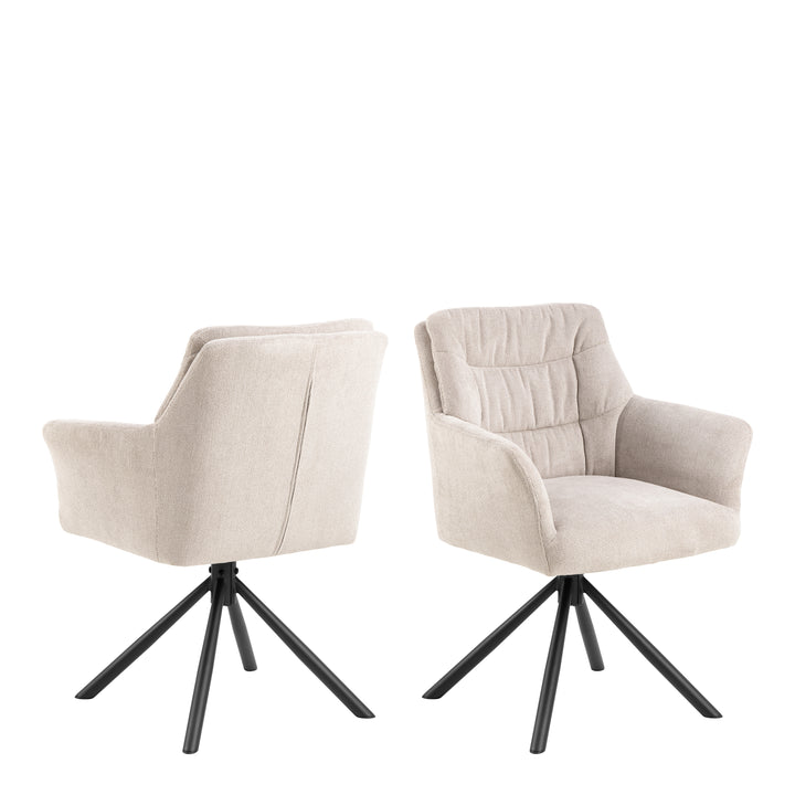 Alonso Swivel Cream Dining Chair with Armrest Set of 2 - TidySpaces