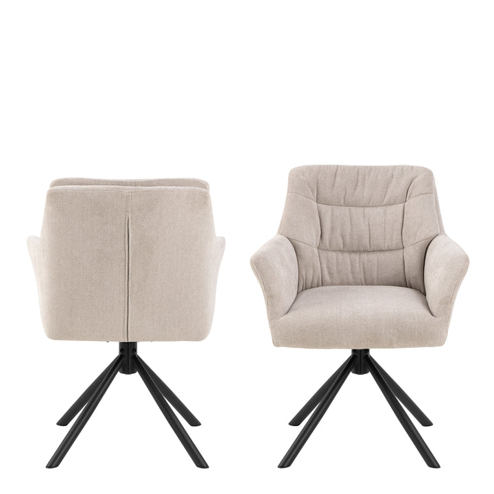 Alonso Swivel Cream Dining Chair with Armrest Set of 2 - TidySpaces