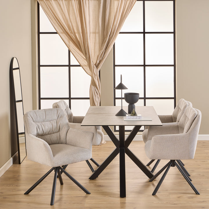 Alonso Swivel Cream Dining Chair with Armrest Set of 2 - TidySpaces