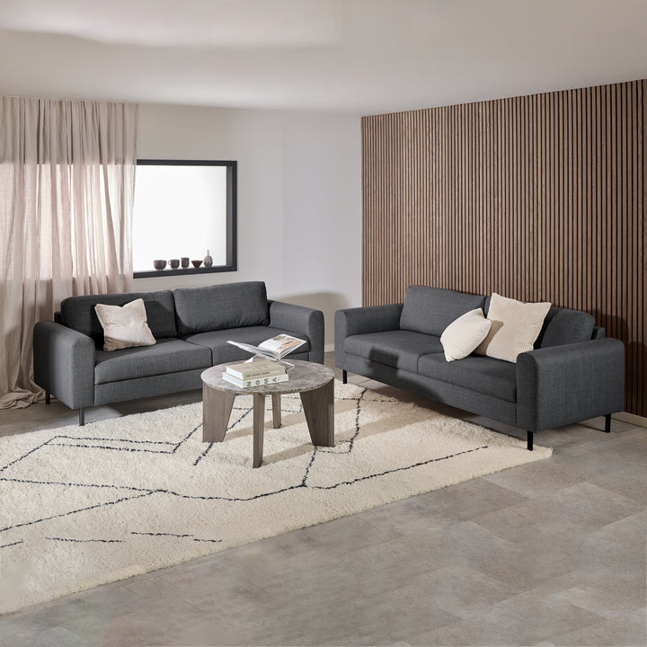 Omaha 3-Seater Sofa in Basel Dark Grey Fabric, Base Matt Black Steel