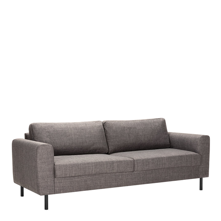 Omaha 3-Seater Sofa in Basel Light Grey Brown Fabric, Base Matt Black Steel