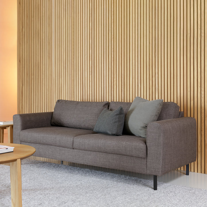 Omaha 3-Seater Sofa in Basel Light Grey Brown Fabric, Base Matt Black Steel