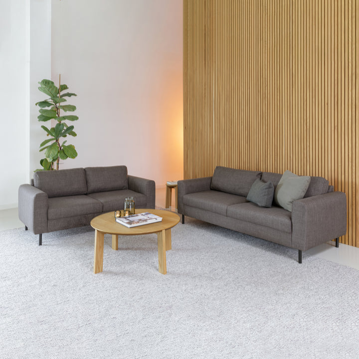 Omaha 3-Seater Sofa in Basel Light Grey Brown Fabric, Base Matt Black Steel