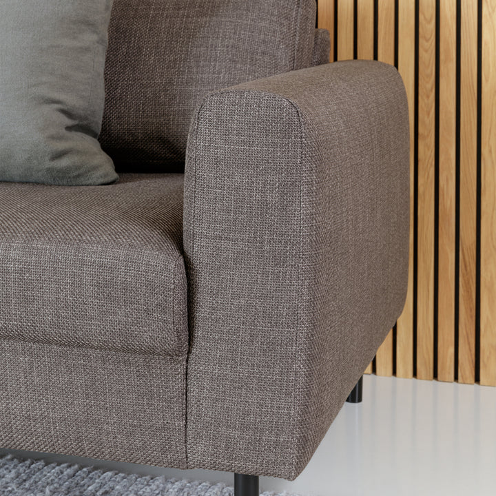 Omaha 3-Seater Sofa in Basel Light Grey Brown Fabric, Base Matt Black Steel