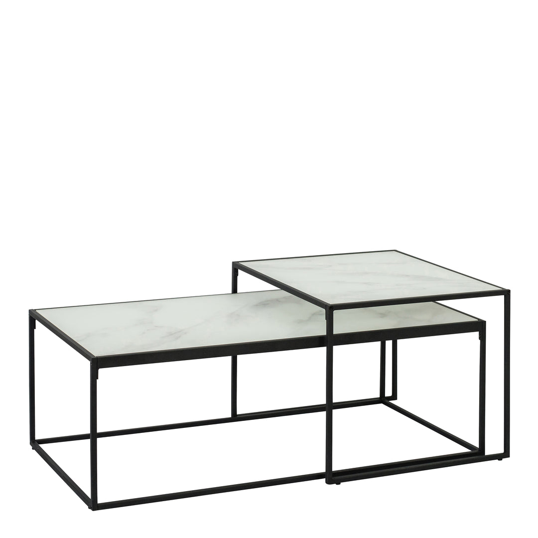Bolton Coffee Table set with White Marble Effect Top & Black Legs - TidySpaces