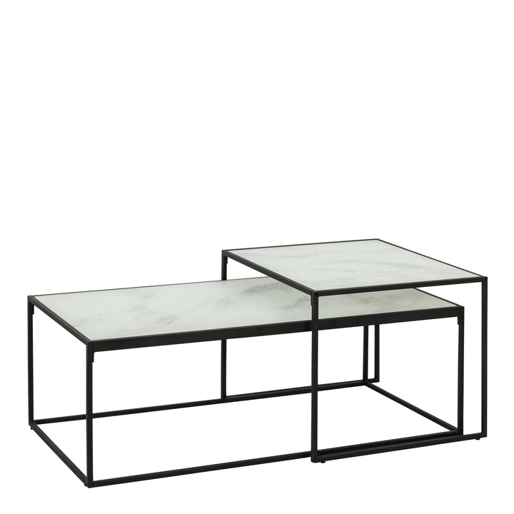 Bolton Coffee Table set with White Marble Effect Top & Black Legs - TidySpaces