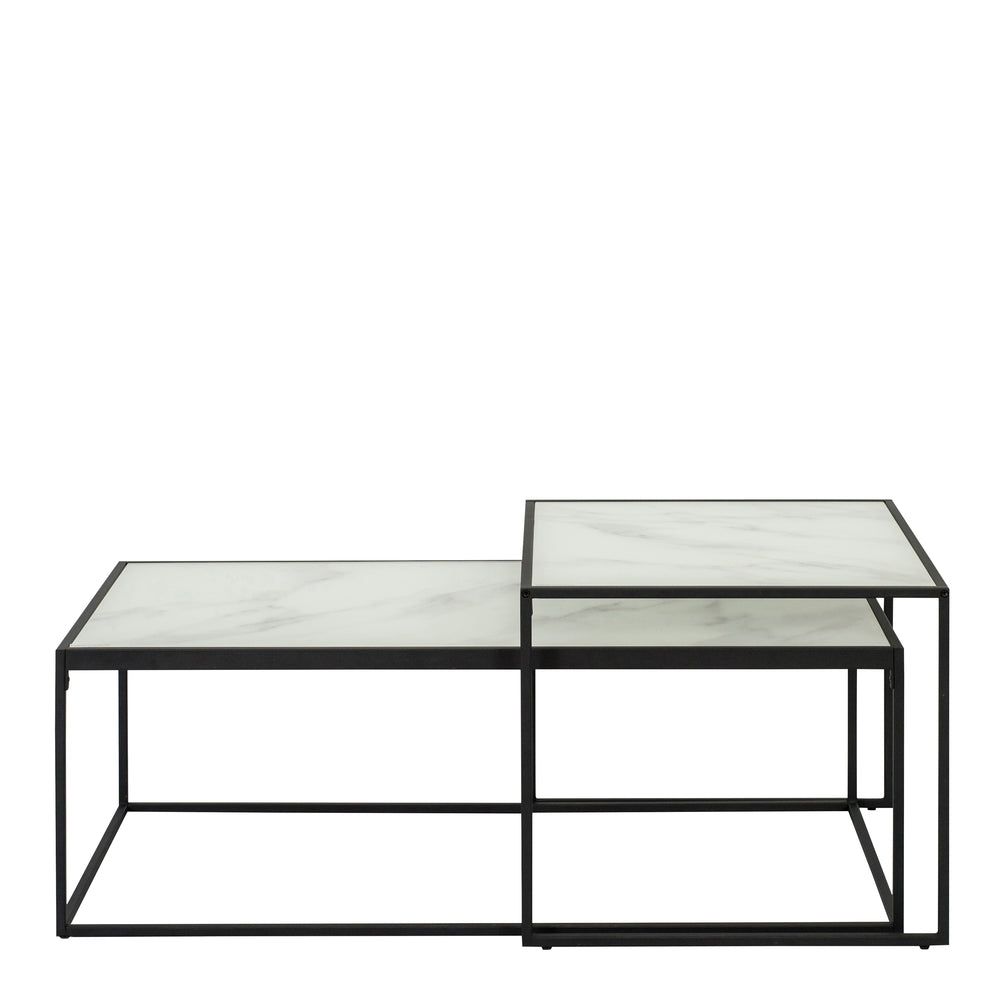 Bolton Coffee Table set with White Marble Effect Top & Black Legs - TidySpaces