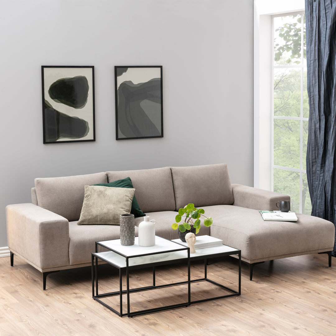 Bolton Coffee Table set with White Marble Effect Top & Black Legs - TidySpaces