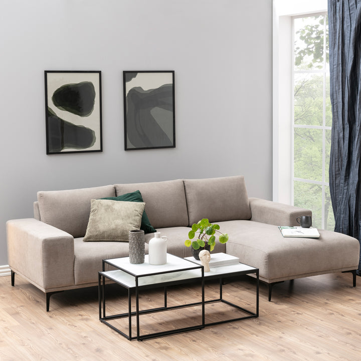 Bolton Coffee Table set with White Marble Effect Top & Black Legs - TidySpaces