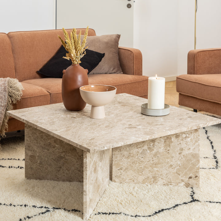 Vega Square Coffee Table in Brown Marble Top 90cm - TidySpaces