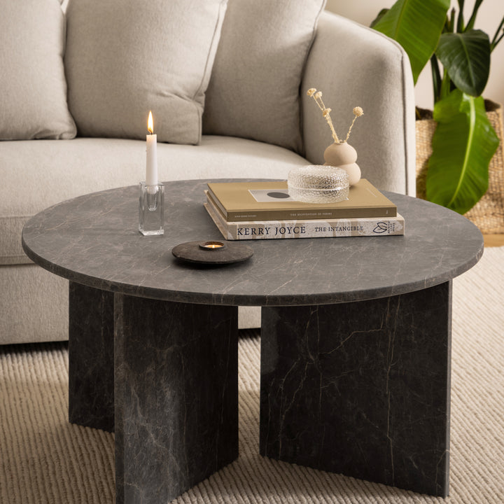 Vega Round Coffee Table in Marron Marble 90cm Top - TidySpaces