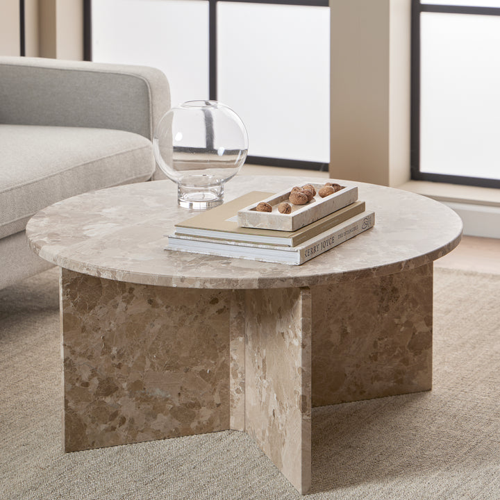 Vega Round Coffee Table in Brown Marble - TidySpaces