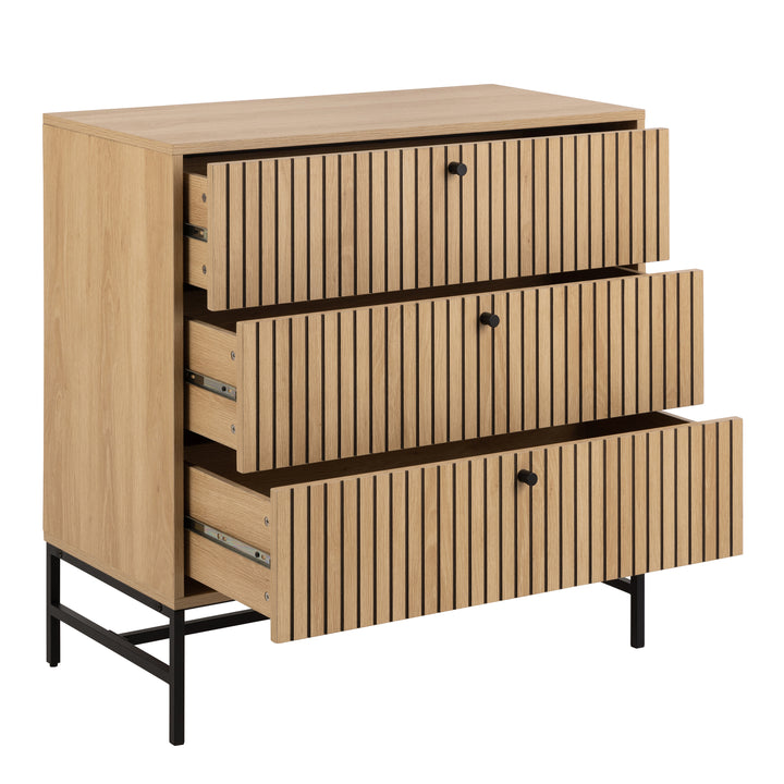 Albany Chest of 3 Drawers in Oak/Black Legs - TidySpaces