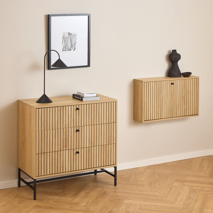 Albany Chest of 3 Drawers in Oak/Black Legs - TidySpaces