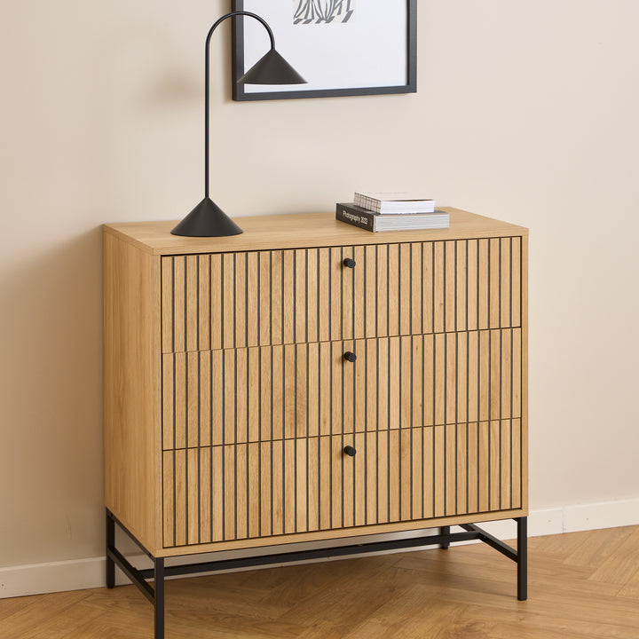 Albany Chest of 3 Drawers in Oak/Black Legs - TidySpaces