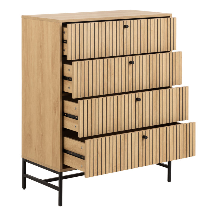 Albany Chest of 4 Drawers in Oak/Black Legs - TidySpaces