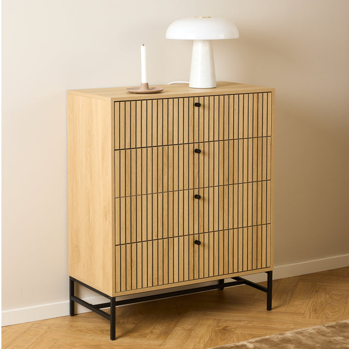 Albany Chest of 4 Drawers in Oak/Black Legs - TidySpaces