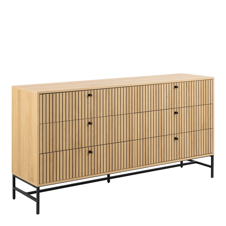 Albany Wide Chest of 6 Drawers in Oak/Black Legs - TidySpaces